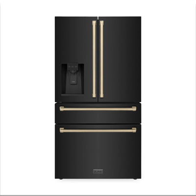 ZLINE 36" Autograph French Door Refrigerator with Water and Ice Dispenser in  Black Stainless Steel RFMZ-W-36-BS-CB