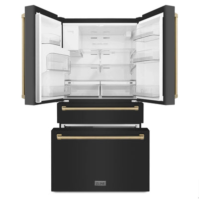 ZLINE 36" Autograph French Door Refrigerator with Water and Ice Dispenser in  Black Stainless Steel RFMZ-W-36-BS-CB