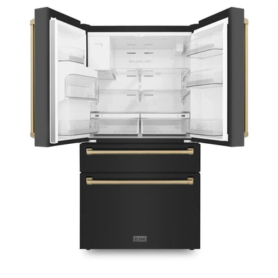 ZLINE 36" Autograph French Door Refrigerator with Water and Ice Dispenser in  Black Stainless Steel RFMZ-W-36-BS-CB