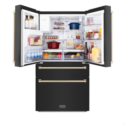 ZLINE 36" Autograph French Door Refrigerator with Water and Ice Dispenser in  Black Stainless Steel RFMZ-W-36-BS-G