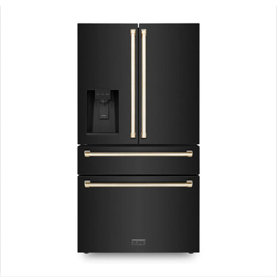 ZLINE 36" Autograph French Door Refrigerator with Water and Ice Dispenser in  Black Stainless Steel RFMZ-W-36-BS-G