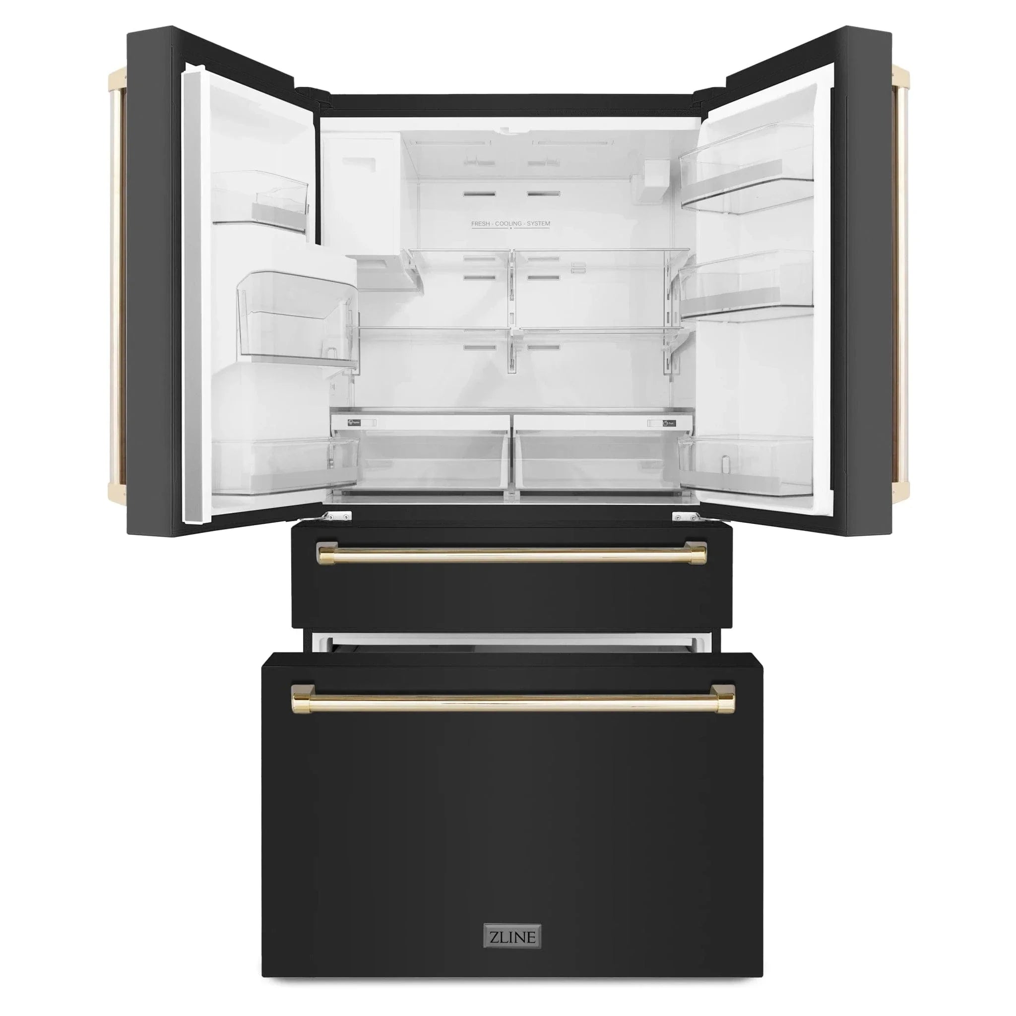 ZLINE 36" Autograph French Door Refrigerator with Water and Ice Dispenser in  Black Stainless Steel RFMZ-W-36-BS-G