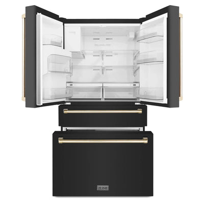 ZLINE 36" Autograph French Door Refrigerator with Water and Ice Dispenser in  Black Stainless Steel RFMZ-W-36-BS-G