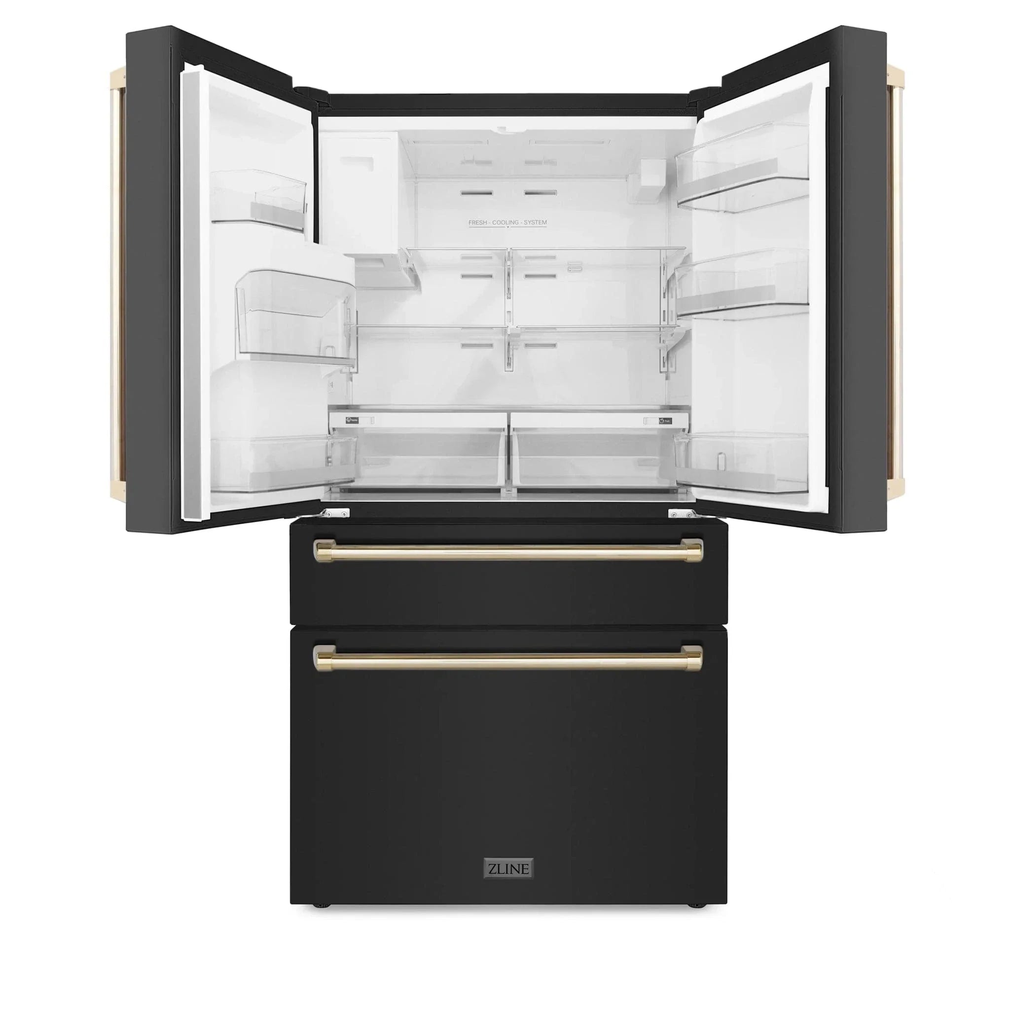 ZLINE 36" Autograph French Door Refrigerator with Water and Ice Dispenser in  Black Stainless Steel RFMZ-W-36-BS-G