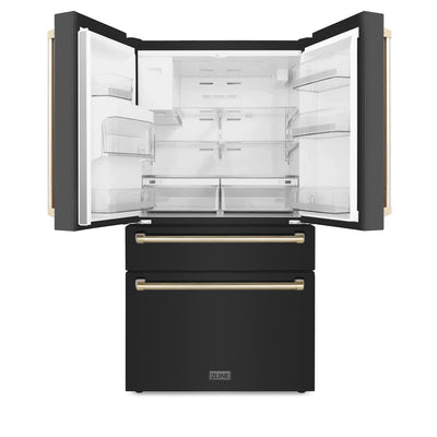 ZLINE 36" Autograph French Door Refrigerator with Water and Ice Dispenser in  Black Stainless Steel RFMZ-W-36-BS-G