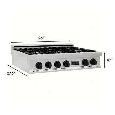 ZLINE 36" Autograph Porcelain Rangetop, Stainless,MatteBlack,RTZ-36-MB