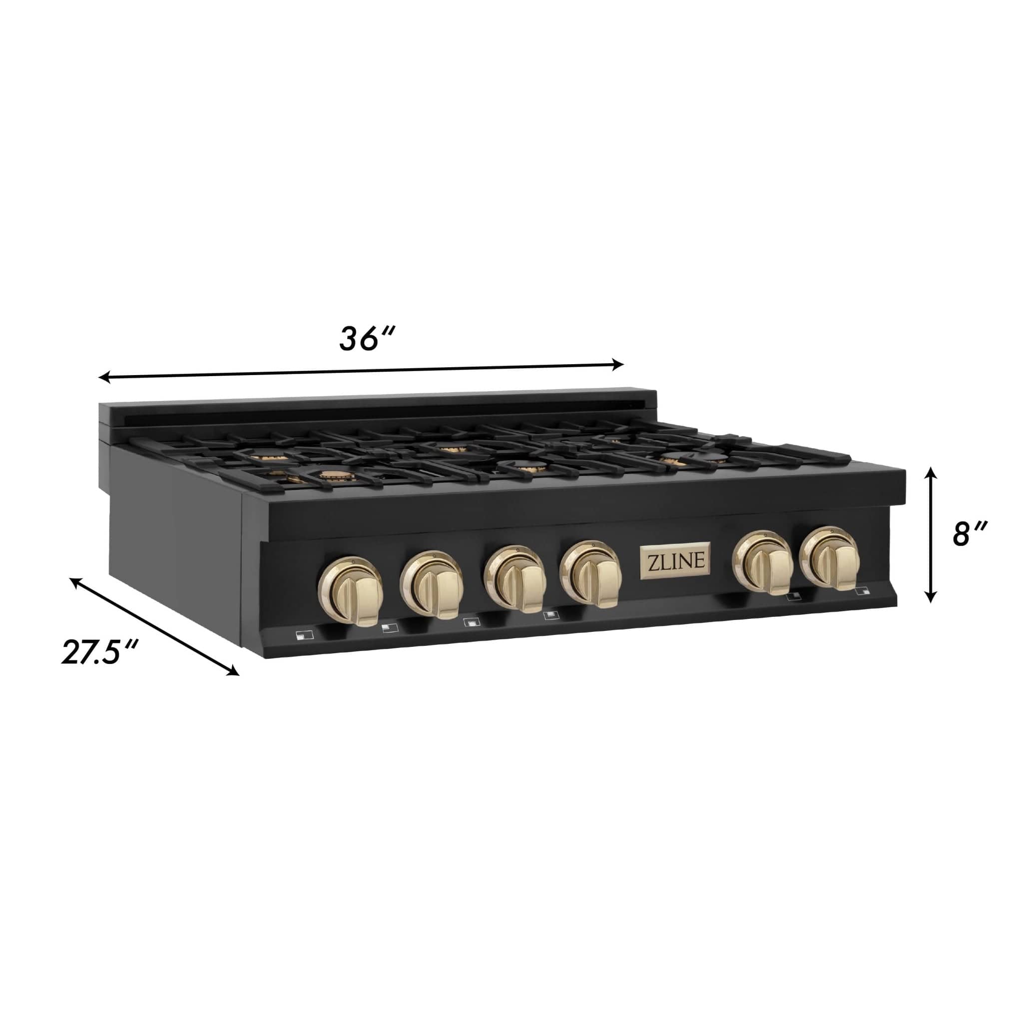 ZLINE 36" Autograph Rangetop, Black Stainless, Gold Accents, RTBZ-36-G