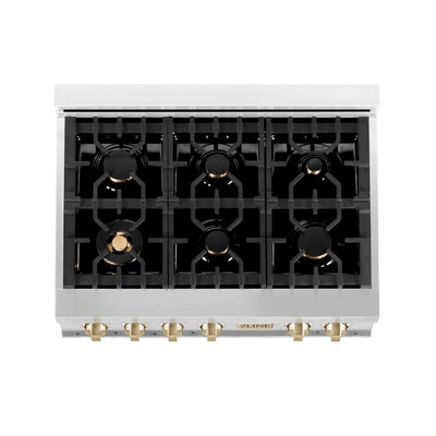 ZLINE 36" Autograph Rangetop, Stainless Steel, Gold Accents, RTZ-36-G
