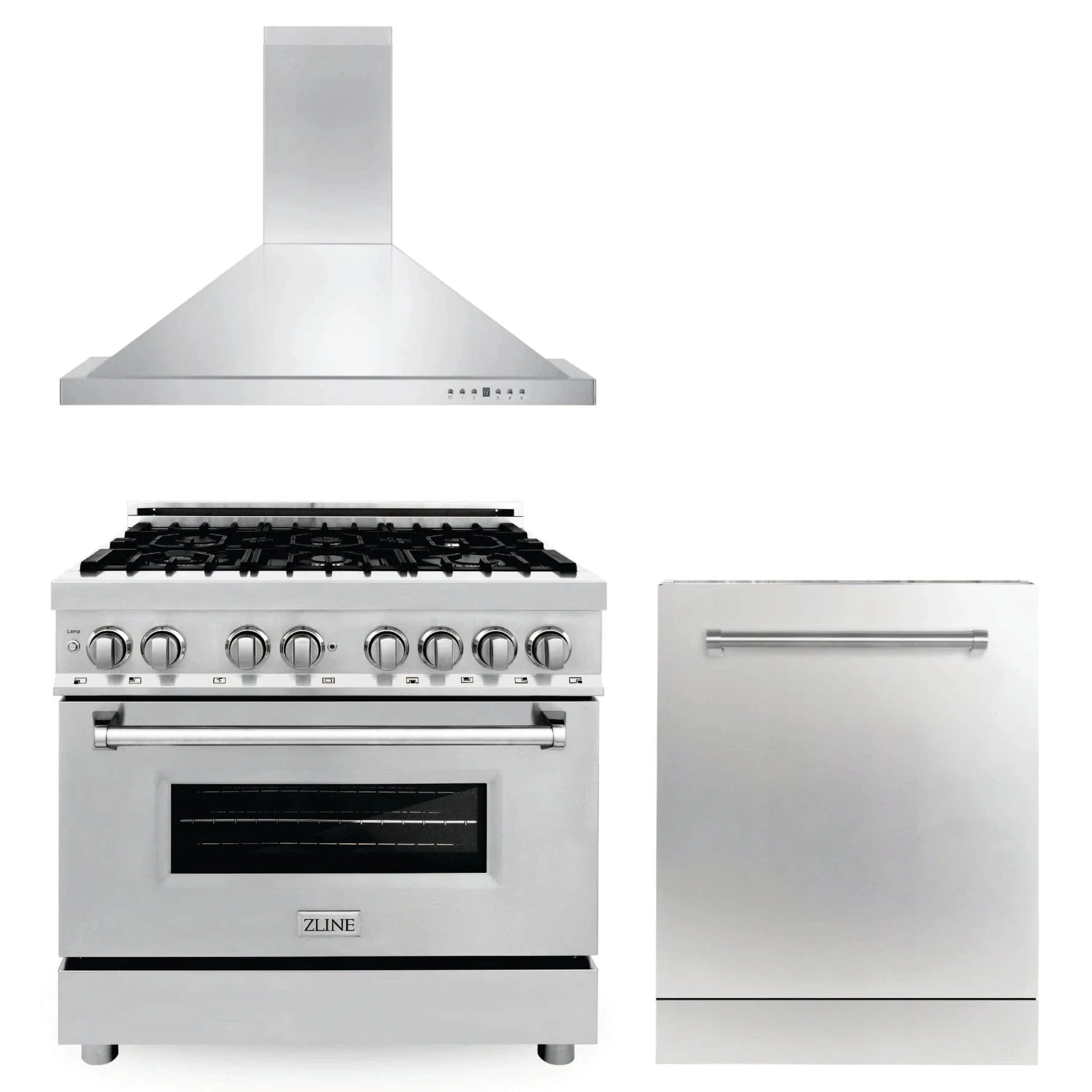 ZLINE 36" Bundled Stainless DualRange RangeHood Dishwasher 3KP-RARH36-DW