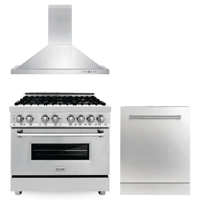 ZLINE 36" Bundled Stainless DualRange RangeHood Dishwasher 3KP-RARH36-DW