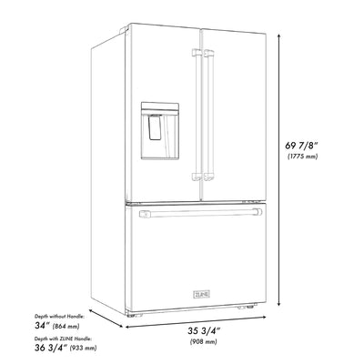 ZLINE 36" Refrigerator, Water, Ice Dispenser, Fingerprint Resistant, RSM-W-36