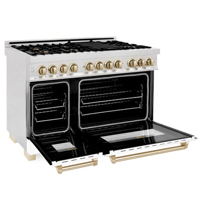 ZLINE 48" Autograph, Range, Dual Fuel, White Matte Door RAZ-WM-48-G