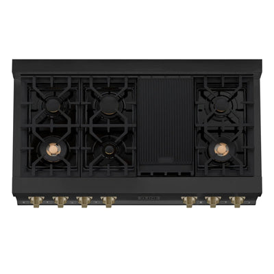 ZLINE 48" Autograph Rangetop, Black Stainless, Champagne Bronze Accents, RTBZ-48-CB