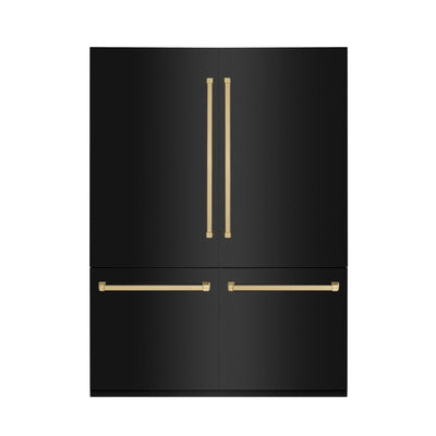 ZLINE 60" Autograph 32.2 cu. ft. 4-Door French Door Fridge Water/Ice Dispenser Black Stainless Steel Champagne Bronze Accents RBIVZ-BS-60-CB