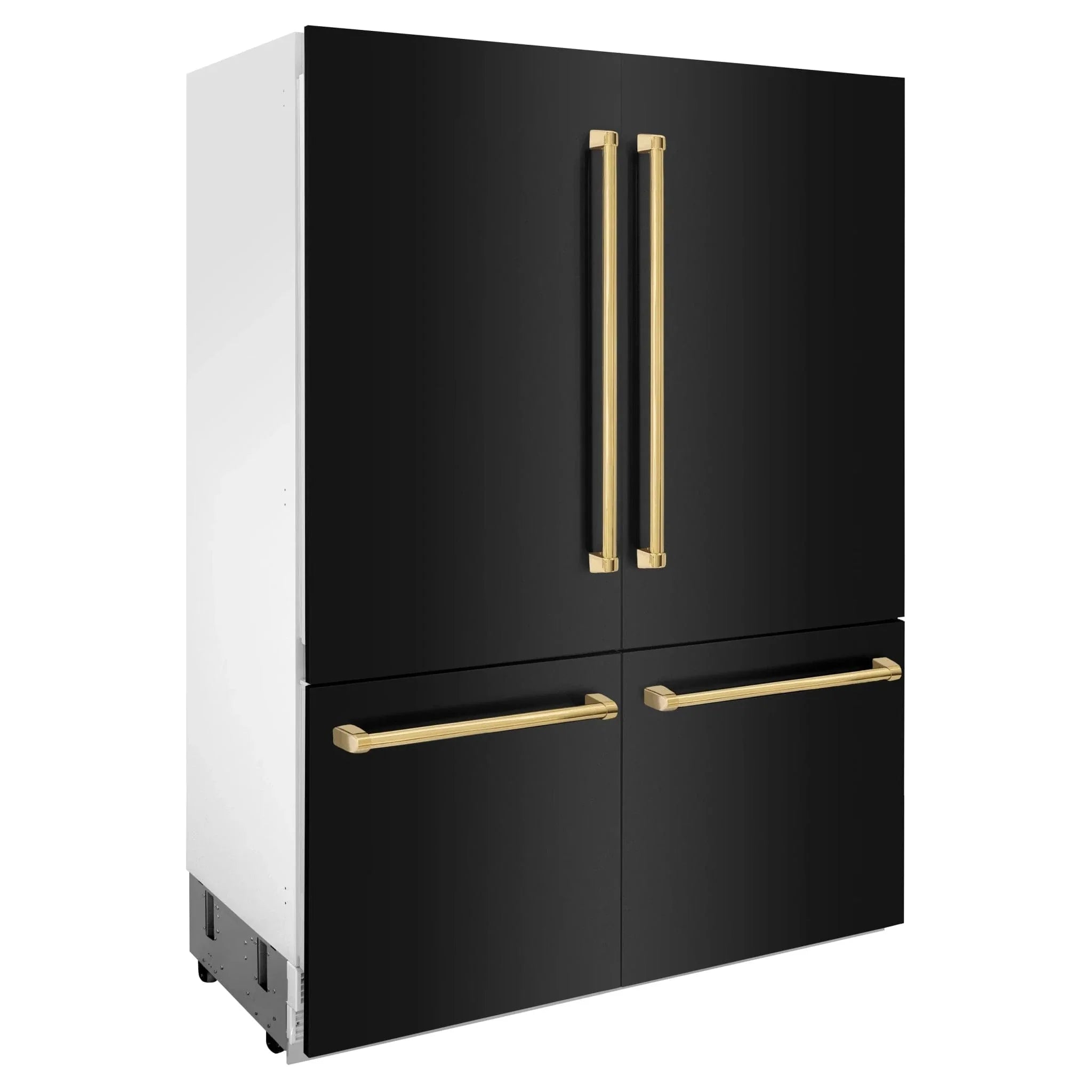 ZLINE 60" Autograph 32.2 cu. ft. 4-Door French Door Fridge Water/Ice Dispenser Black Stainless Steel Gold Accents RBIVZ-BS-60-G