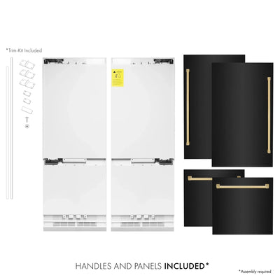 ZLINE 60" Autograph 32.2 cu. ft. 4-Door French Door Fridge Water/Ice Dispenser Black Stainless Steel Gold Accents RBIVZ-BS-60-G