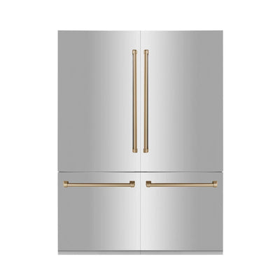 ZLINE 60" Autograph 32.2 cu. ft. 4-Door French Door Fridge Water/Ice Dispenser Stainless Steel Gold Accents RBIVZ-304-60-G