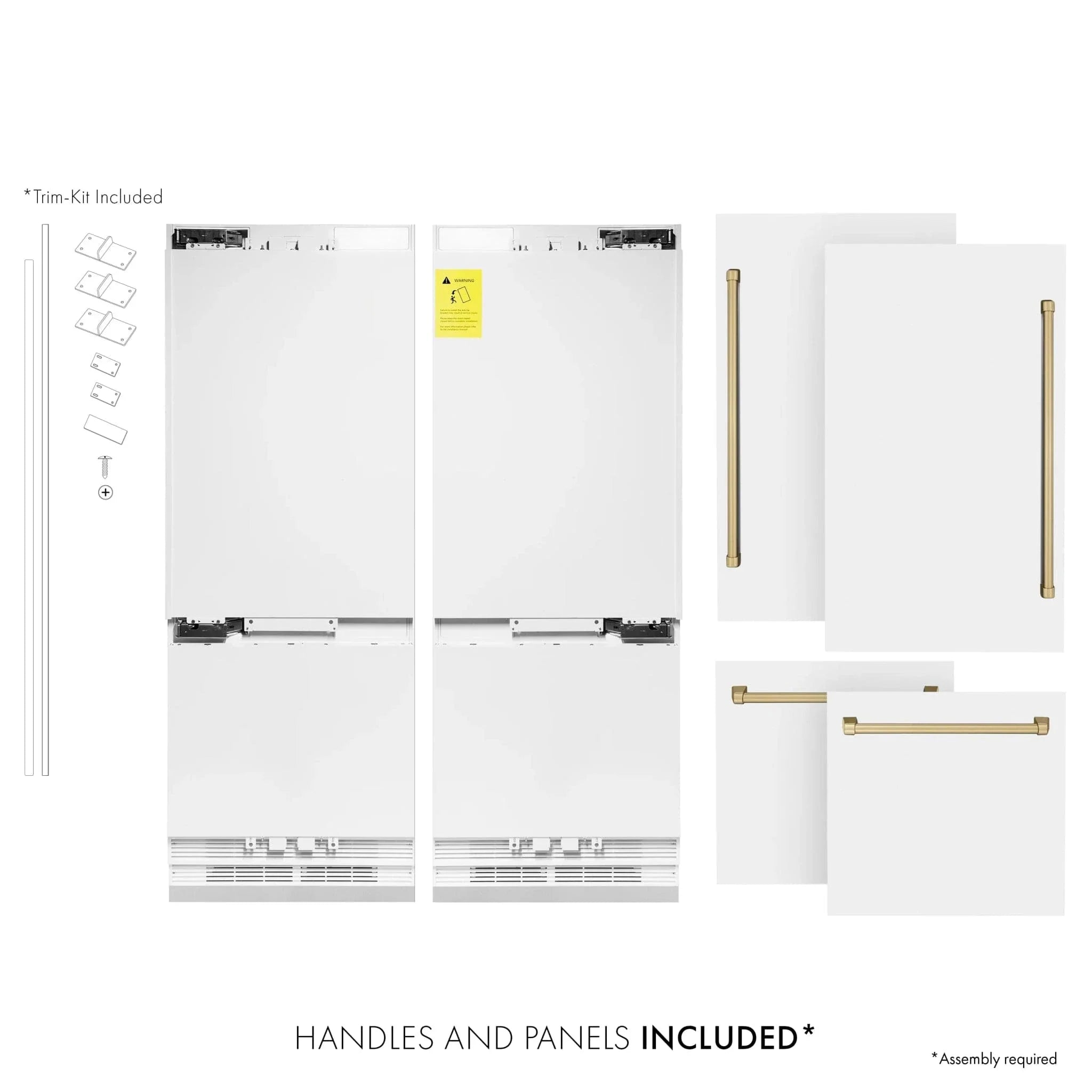 ZLINE 60" Autograph Edition French Door Refrigerator, Internal Water, Ice Dispenser, White Matte, Champagne Bronze Accents RBIVZ-WM-60-CB