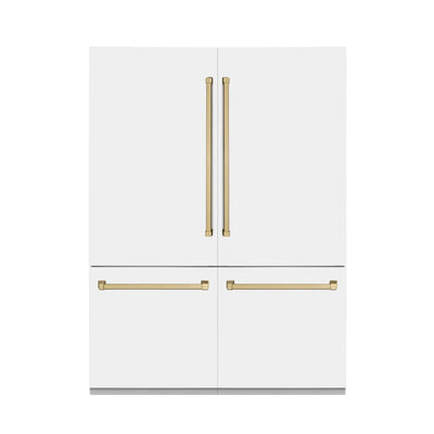 ZLINE 60" Autograph Edition French Door Refrigerator, Internal Water, Ice Dispenser, White Matte, Champagne Bronze Accents RBIVZ-WM-60-CB