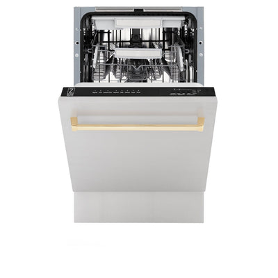 ZLINE Autograph 18" Dishwasher Stainless Door, Gold Handle DWVZ-304-18-G