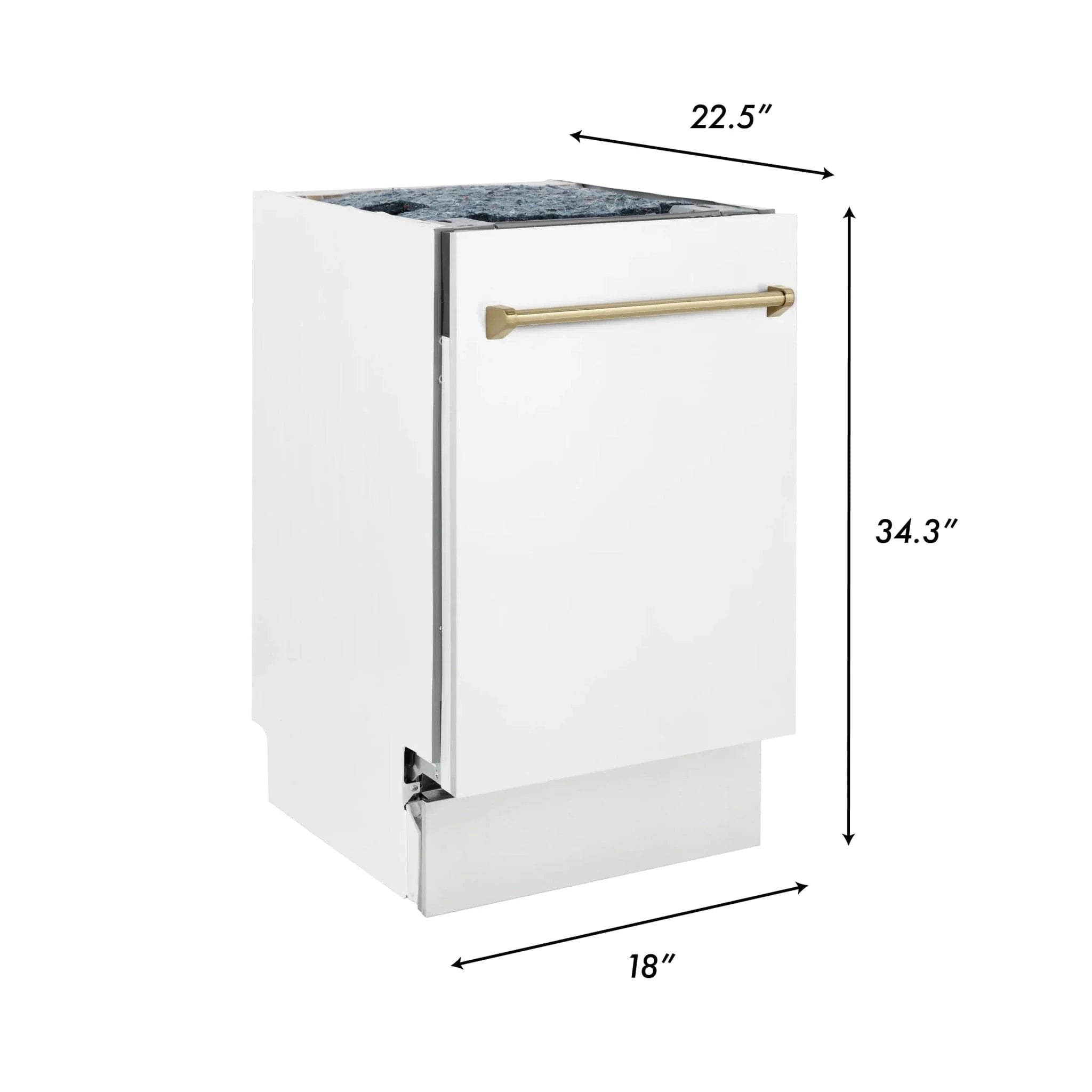 ZLINE Autograph 18" Dishwasher White Door, Bronze Handle DWVZ-WM-18-CB