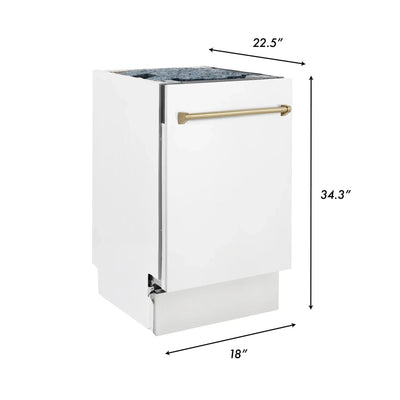 ZLINE Autograph 18" Dishwasher White Door, Bronze Handle DWVZ-WM-18-CB