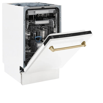 ZLINE Autograph 18" Dishwasher White Door, Bronze Handle DWVZ-WM-18-CB