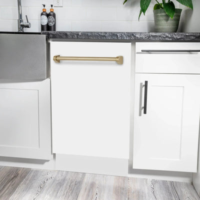 ZLINE Autograph 18" Dishwasher White Door, Bronze Handle DWVZ-WM-18-CB