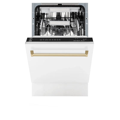 ZLINE Autograph 18" Dishwasher White Door, Bronze Handle DWVZ-WM-18-CB
