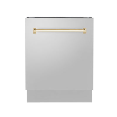 ZLINE Autograph 24" Dishwasher Stainless Door, Gold Handle DWVZ-304-24-G