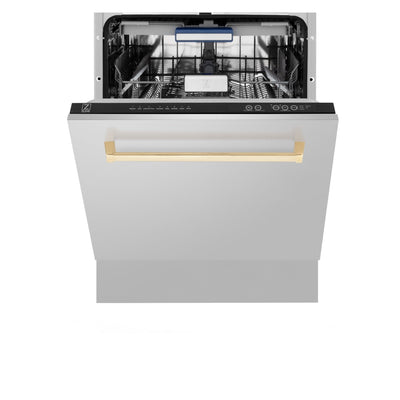 ZLINE Autograph 24" Dishwasher Stainless Door, Gold Handle DWVZ-304-24-G