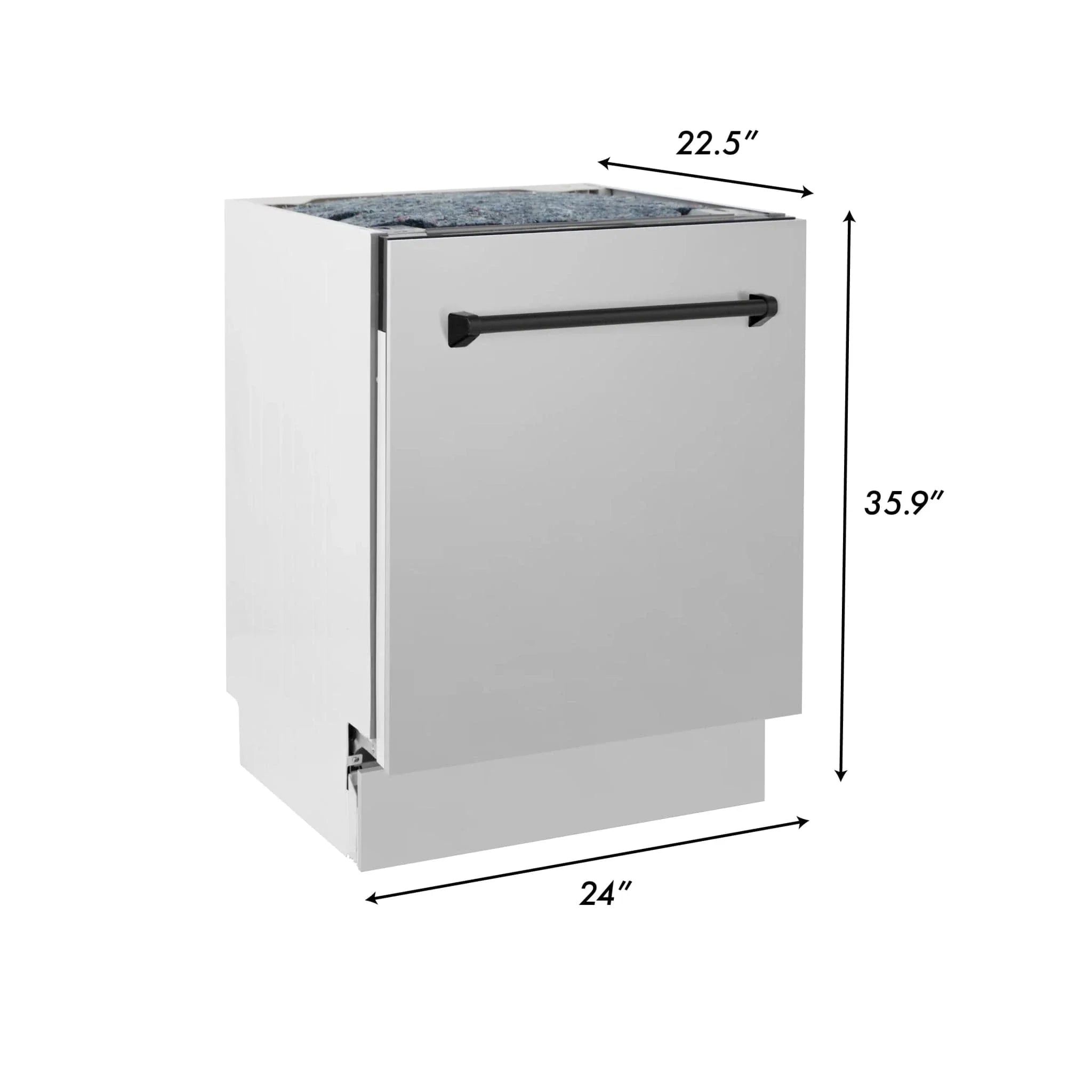 ZLINE Autograph 24" Dishwasher Stainless Door, Matte Black Handle DWVZ-304-24-MB