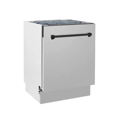 ZLINE Autograph 24" Dishwasher Stainless Door, Matte Black Handle DWVZ-304-24-MB