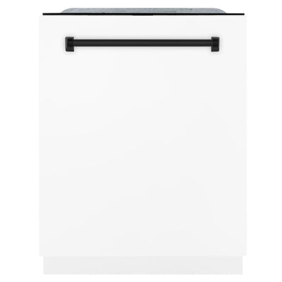 ZLINE Autograph 24" Dishwasher White Door, Black Handle DWMTZ-WM-24-MB