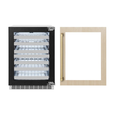 ZLINE Autograph 24 in. Dual Zone 44 Bottle Wine Cooler With Panel Ready Glass Door And Champagne Bronze Handle RWDPOZ-24-CB