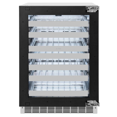 ZLINE Autograph 24 in. Dual Zone 44 Bottle Wine Cooler With Panel Ready Glass Door And Champagne Bronze Handle RWDPOZ-24-CB