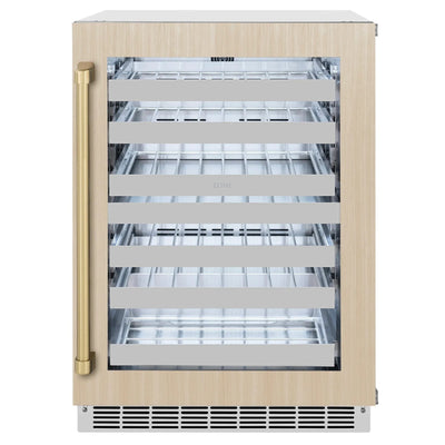 ZLINE Autograph 24 in. Dual Zone 44 Bottle Wine Cooler With Panel Ready Glass Door And Champagne Bronze Handle RWDPOZ-24-CB