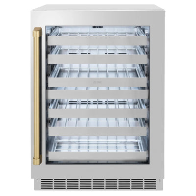 ZLINE Autograph 24 in. Dual Zone 44 Bottle Wine Cooler With Stainless Steel Glass Door And Champagne Bronze Handle RWDOZ-GS-24-CB