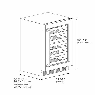 ZLINE Autograph 24 in. Dual Zone 44 Bottle Wine Cooler With Stainless Steel Glass Door And Champagne Bronze Handle RWDOZ-GS-24-CB