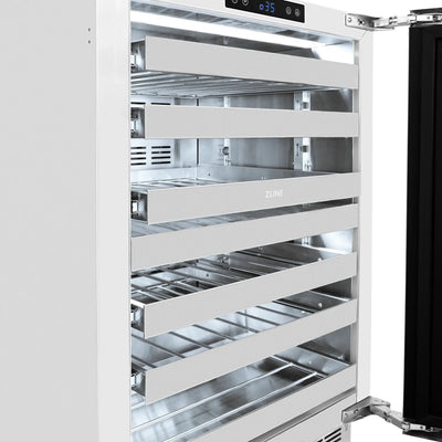 ZLINE Autograph 24 in. Dual Zone 44 Bottle Wine Cooler With Stainless Steel Glass Door And Champagne Bronze Handle RWDOZ-GS-24-CB