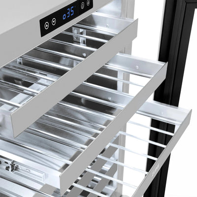 ZLINE Autograph 24 in. Dual Zone 44 Bottle Wine Cooler With Stainless Steel Glass Door And Polished Gold Handle RWDOZ-GS-24-G
