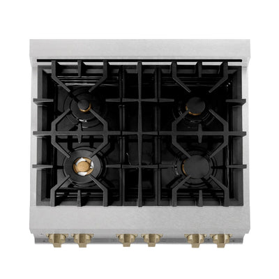 ZLINE Autograph 30" 4.0 cu. ft. Dual Fuel Range , Gas Stove Electric Oven Stainless Steel Champagne Bronze Accents RASZ-SN-30-CB