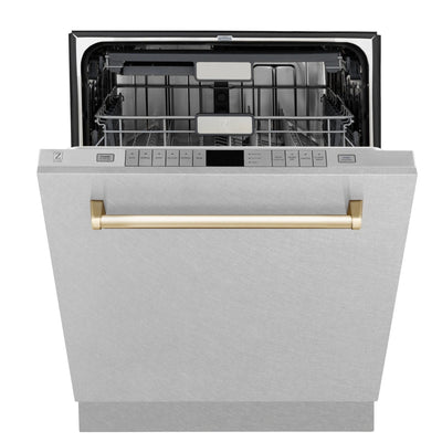 ZLINE Autograph Edition 24" Dishwasher DuraSnow, Gold DWMTZ-SN-24-G