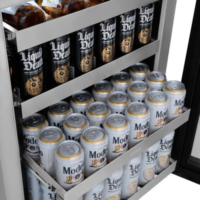 ZLINE Autograph Edition 24 in. Touchstone 151 Can Beverage Fridge With Stainless Steel Glass Door And Champagne Bronze Handle RBSOZ-GS-24-CB
