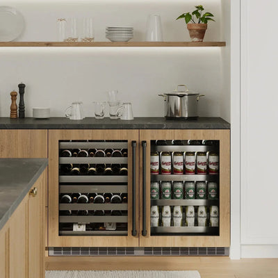 ZLINE Autograph Edition 24 in. Touchstone Dual Zone 44 Bottle Wine Cooler With Panel Ready Glass Door And Matte Black Handle RWDPOZ-24-MB