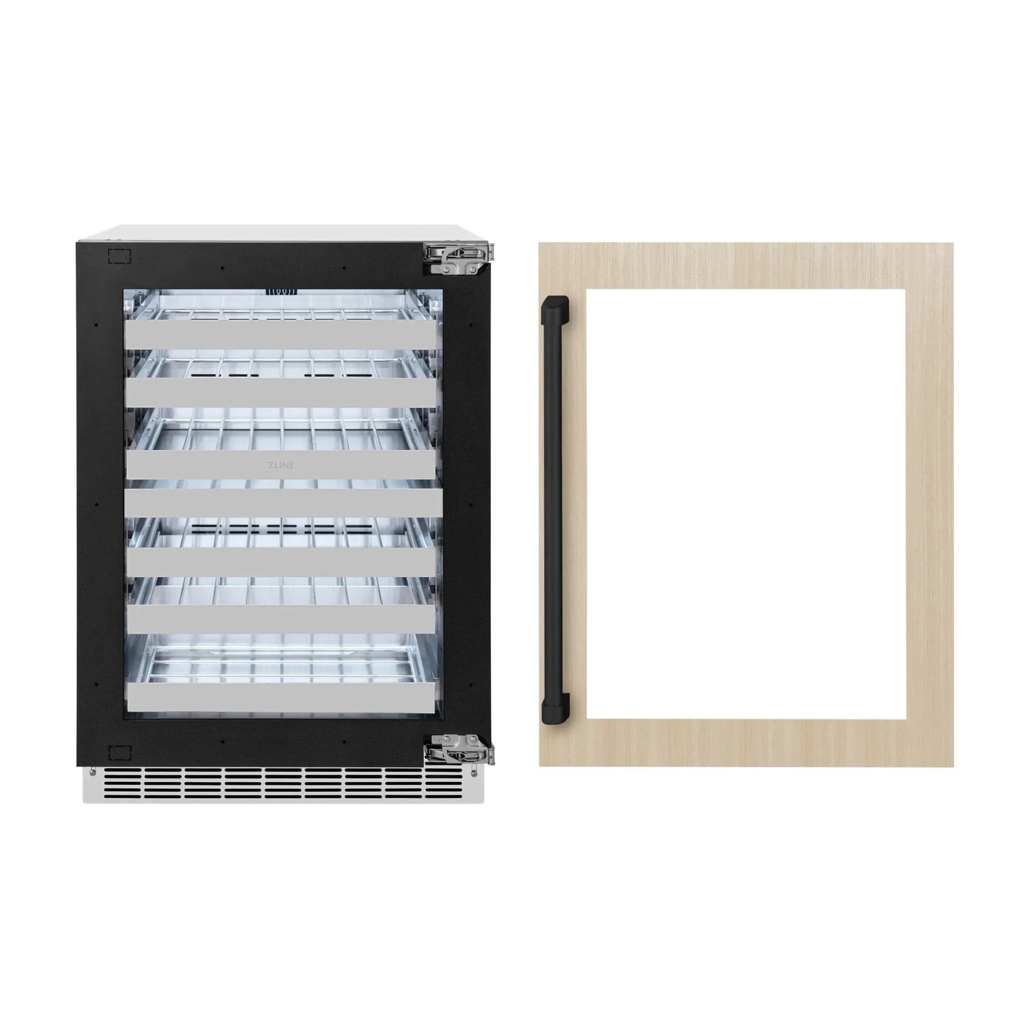 ZLINE Autograph Edition 24 in. Touchstone Dual Zone 44 Bottle Wine Cooler With Panel Ready Glass Door And Matte Black Handle RWDPOZ-24-MB