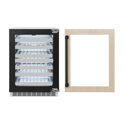 ZLINE Autograph Edition 24 in. Touchstone Dual Zone 44 Bottle Wine Cooler With Panel Ready Glass Door And Matte Black Handle RWDPOZ-24-MB