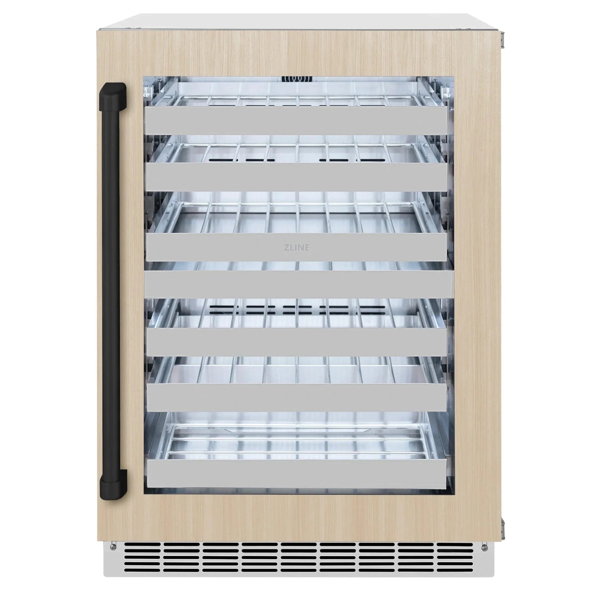 ZLINE Autograph Edition 24 in. Touchstone Dual Zone 44 Bottle Wine Cooler With Panel Ready Glass Door And Matte Black Handle RWDPOZ-24-MB