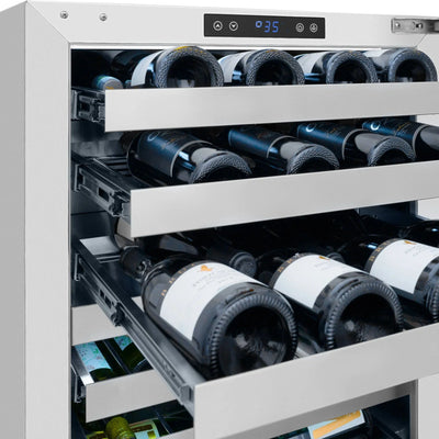ZLINE Autograph Edition 24 in. Touchstone Dual Zone 44 Bottle Wine Cooler With Panel Ready Glass Door And Matte Black Handle RWDPOZ-24-MB
