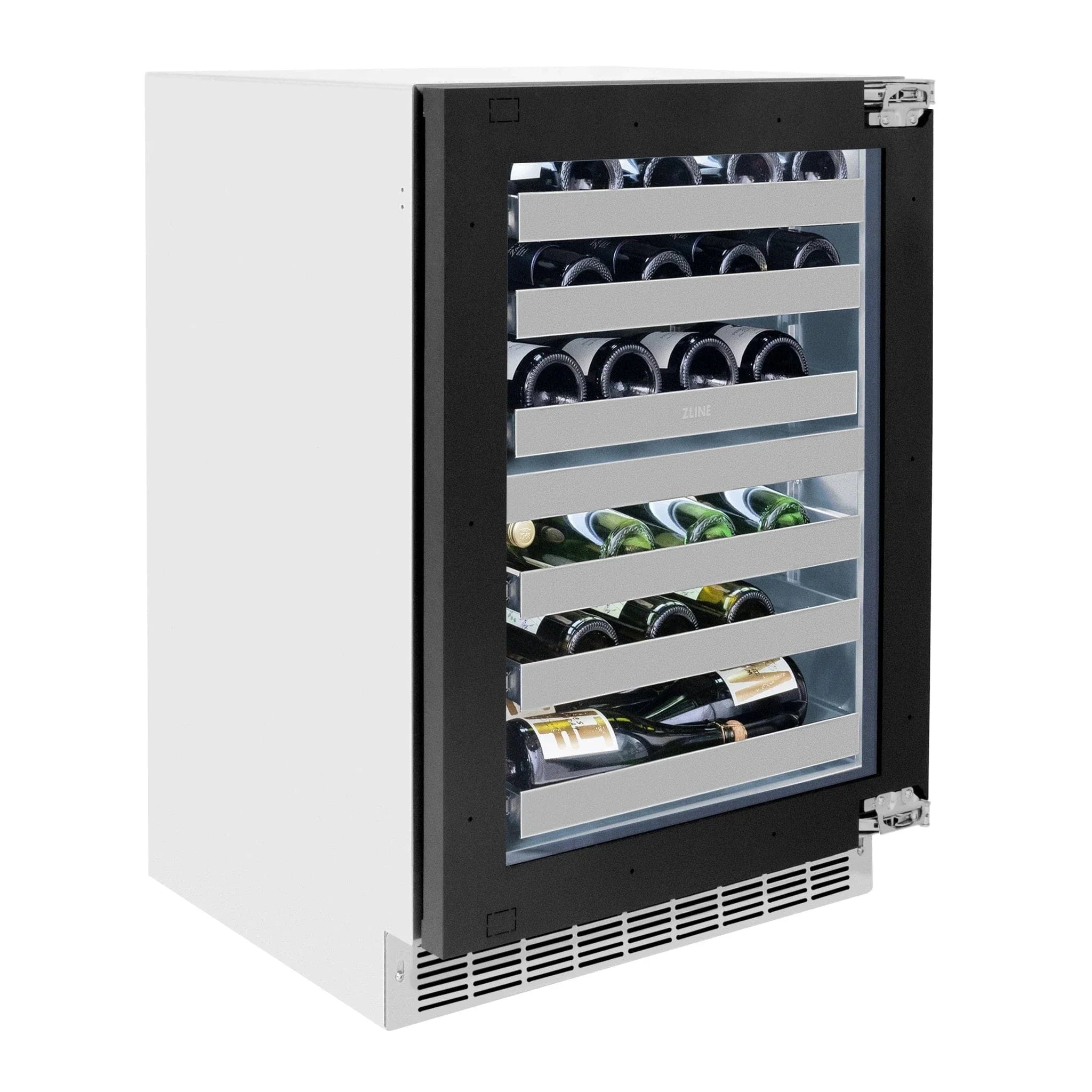 ZLINE Autograph Edition 24 in. Touchstone Dual Zone 44 Bottle Wine Cooler With Panel Ready Glass Door And Polished Gold Handle RWDPOZ-24-G